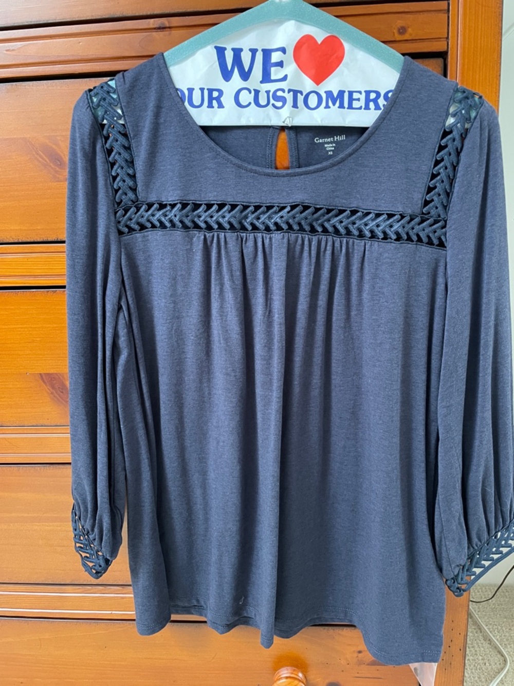 Garnet Hill Blue Cutout Yoke Top